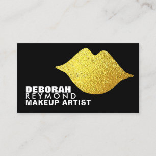 cool feminine faux gold lips beauty makeup black business card
