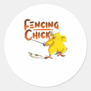 Cool Fencing Chick Funny Chicken Swordplay Classic Round Sticker