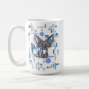 Cool Fennec Fox with Sunglasses Blue Geometric Cof Coffee Mug