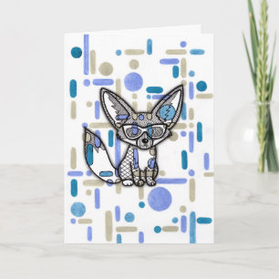Cool Fennec Fox with Sunglasses Blue Geometric Fol Card