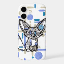 Cool Fennec Fox with Sunglasses Blue Geometric iPh