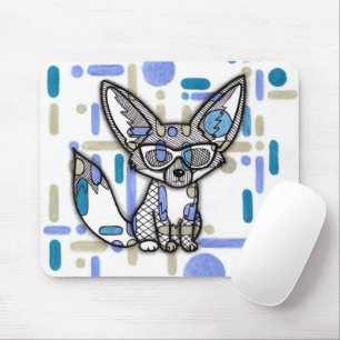 Cool Fennec Fox with Sunglasses Blue Geometric Mou Mouse Pad