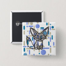 Cool Fennec Fox with Sunglasses Blue Geometric Squ