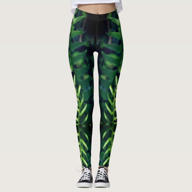 Cool Fern Leaf Print on Leggins Leggings (Front)