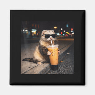 Cool Ferret Drinking Iced Milk Coffee Gifts Men Magnet
