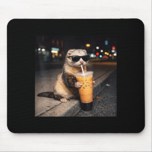 Cool Ferret Drinking Iced Milk Coffee Men Women Mouse Pad