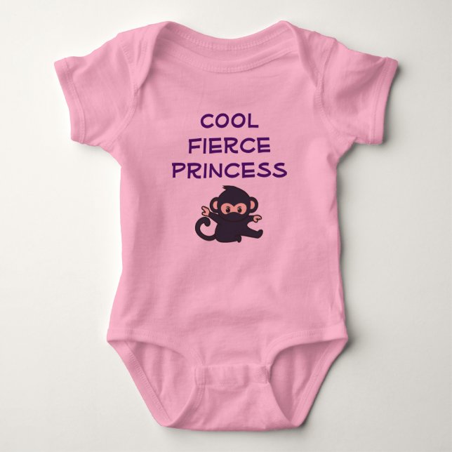 Cool Fierce Princess Funny Cute Ninja Monkey Baby Bodysuit (Front)