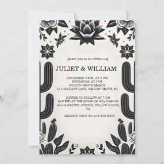 Cool Fiesta Cactus Floral Mexican Rehearsal Dinner Invitation