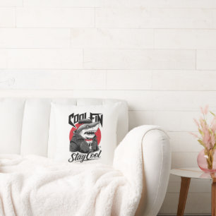 Cool Fin Shark Illustration Throw Pillow