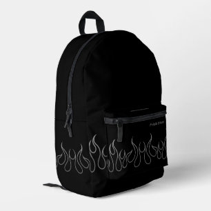 Cool Fire Flame Elegant Black Silver School Printed Backpack