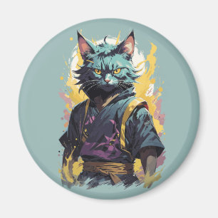 Cool Fire Splash Grey Ninja Cat Warrior Magnet