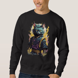 Cool Fire Splash Grey Ninja Cat Warrior Sweatshirt