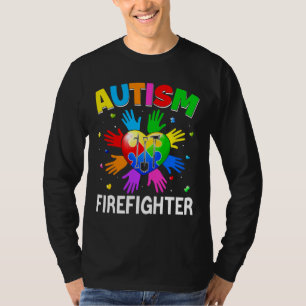 Cool Firefighter Autism Awareness Heart Puzzle Rai T-Shirt