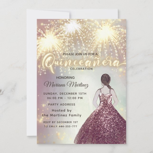 Cool firework glitter elegant gold sparkle  invitation (Front)