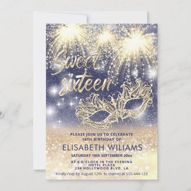 Cool firework Masquerade charming  glittery ombre  Invitation (Front)