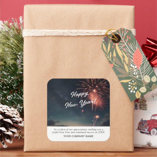 Cool Fireworks Theme Happy New Year Custom Message Square Sticker (Holiday)