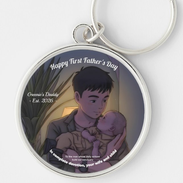 Cool First Father’s Day Anime Style Night  Key Ring (Front)