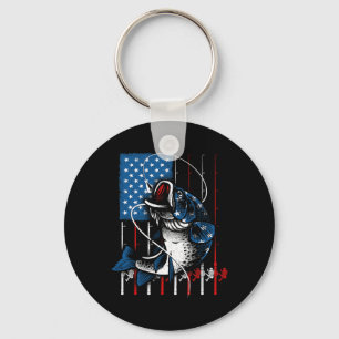 Cool Fishing For Men Women American Flag Usa Fish Key Ring