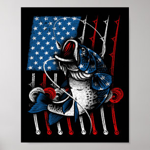 Cool Fishing For Men Women American Flag Usa Fish Poster
