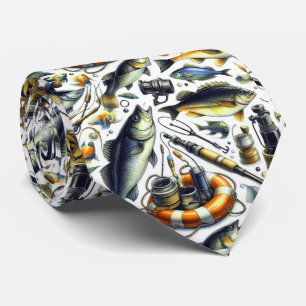 Cool fishing lovers tiled pattern tie