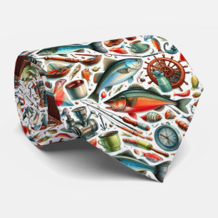 Cool fishing lovers tiled pattern tie