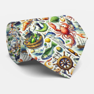Cool fishing lovers tiled pattern tie
