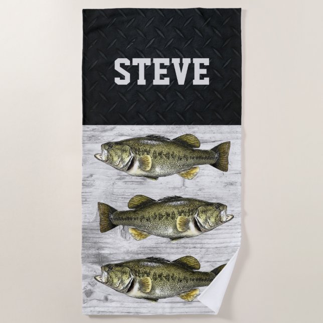 Cool Fishing Name Largemouth Bass Fish Name Rugged Beach Towel (Front)