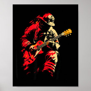 Cool flames and fire guitar for firefighter rock poster