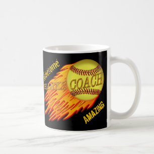 Cool Flaming SOFTBALL COACH GIFTS are Customisable Coffee Mug
