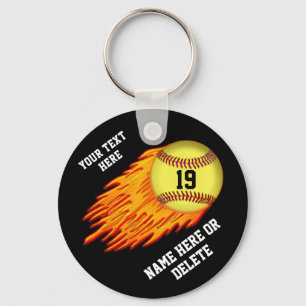 COOL Flaming Softball Team Gift Ideas NAME, NUMBER Key Ring