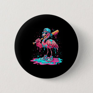 Cool flamingo baseball ice cream drip funny sport 6 cm round badge
