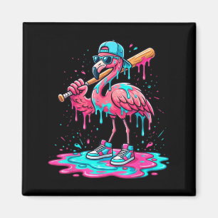 Cool flamingo baseball ice cream drip funny sport magnet