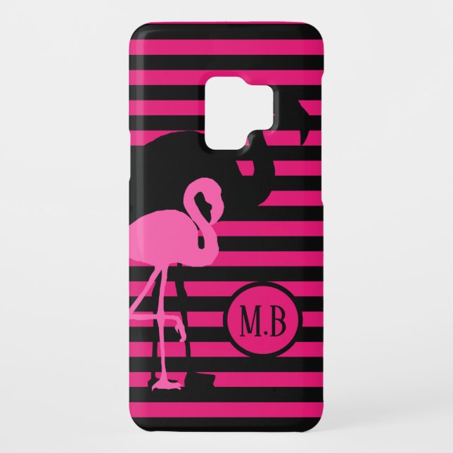 Cool Flamingo Black and Pink Stripes Monogram Case-Mate Samsung Galaxy Case (Back)