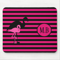 Cool Flamingo Black and Pink Stripes Monogram