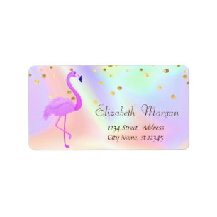 Cool Flamingo Holographic Gold Foil Confetti  Label