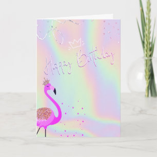 Cool Flamingos Hearts Holographic Birthday  Card