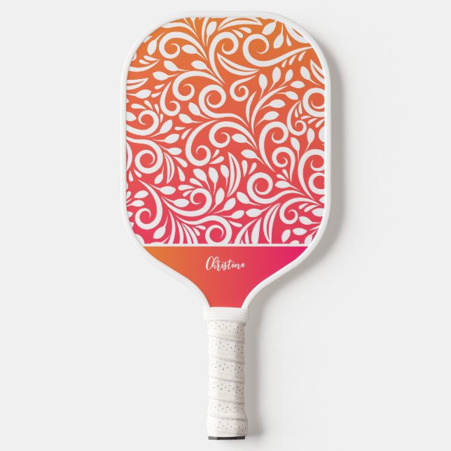 Cool Floral Elegant Ombre Gradient Monogrammed Pickleball Paddle (Front)