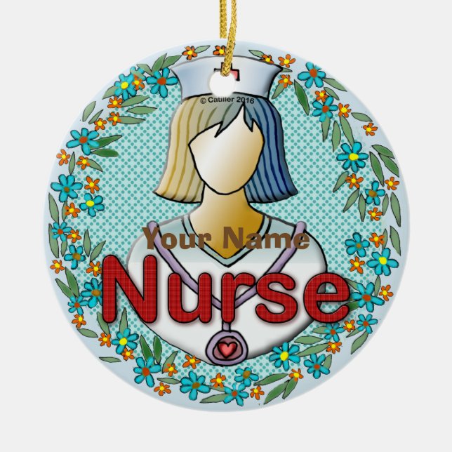 Cool floral nurse  ceramic ornament (Front)