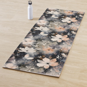 Cool Floral Pattern Blush Pink Black Yoga Mat