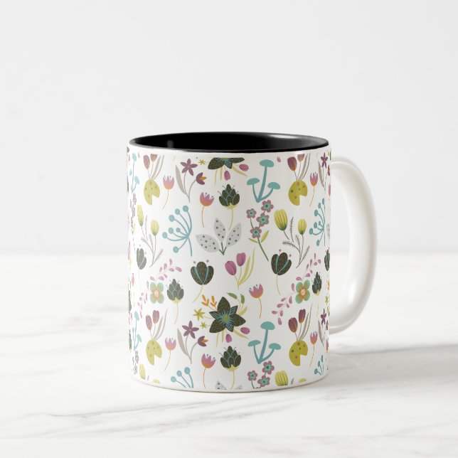 Cool Floral Pattern Two-Tone Coffee Mug (Front Right)