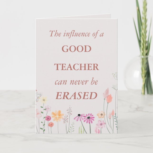 Cool Floral Pink Teacher Quote Thank You Card (Front)