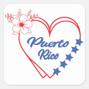 Cool Floral Puerto Rico Heart Illustration Square Sticker