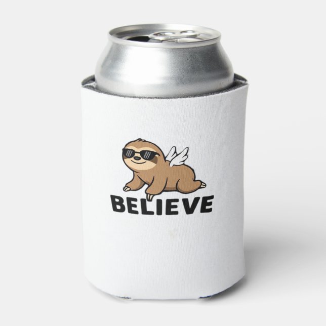 Cool Flying Sloth Believe Funny Motivational Desig Can Cooler (Can Front)