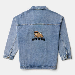 Cool Flying Sloth Believe Funny Motivational Desig Denim Jacket