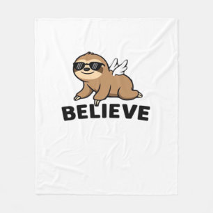 Cool Flying Sloth Believe Funny Motivational Desig Fleece Blanket