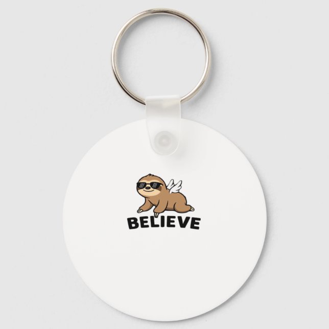 Cool Flying Sloth Believe Funny Motivational Desig Key Ring (Front)
