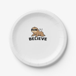 Cool Flying Sloth Believe Funny Motivational Desig Paper Plate
