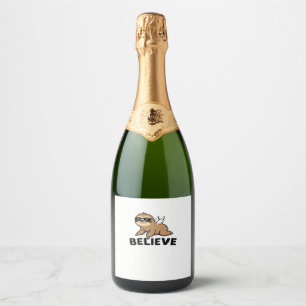 Cool Flying Sloth Believe Funny Motivational Desig Sparkling Wine Label