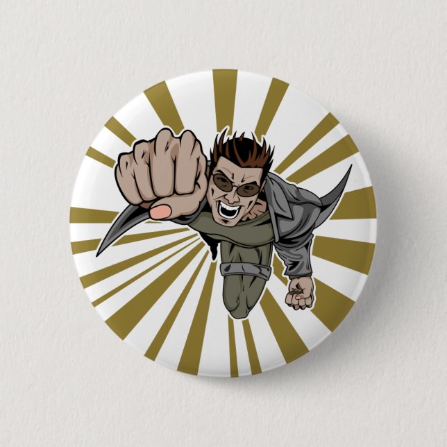 Cool flying super hero comic character 6 cm round badge (Front)