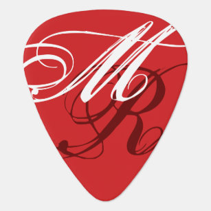 Cool Font Name Initials on Red Guitar Pick